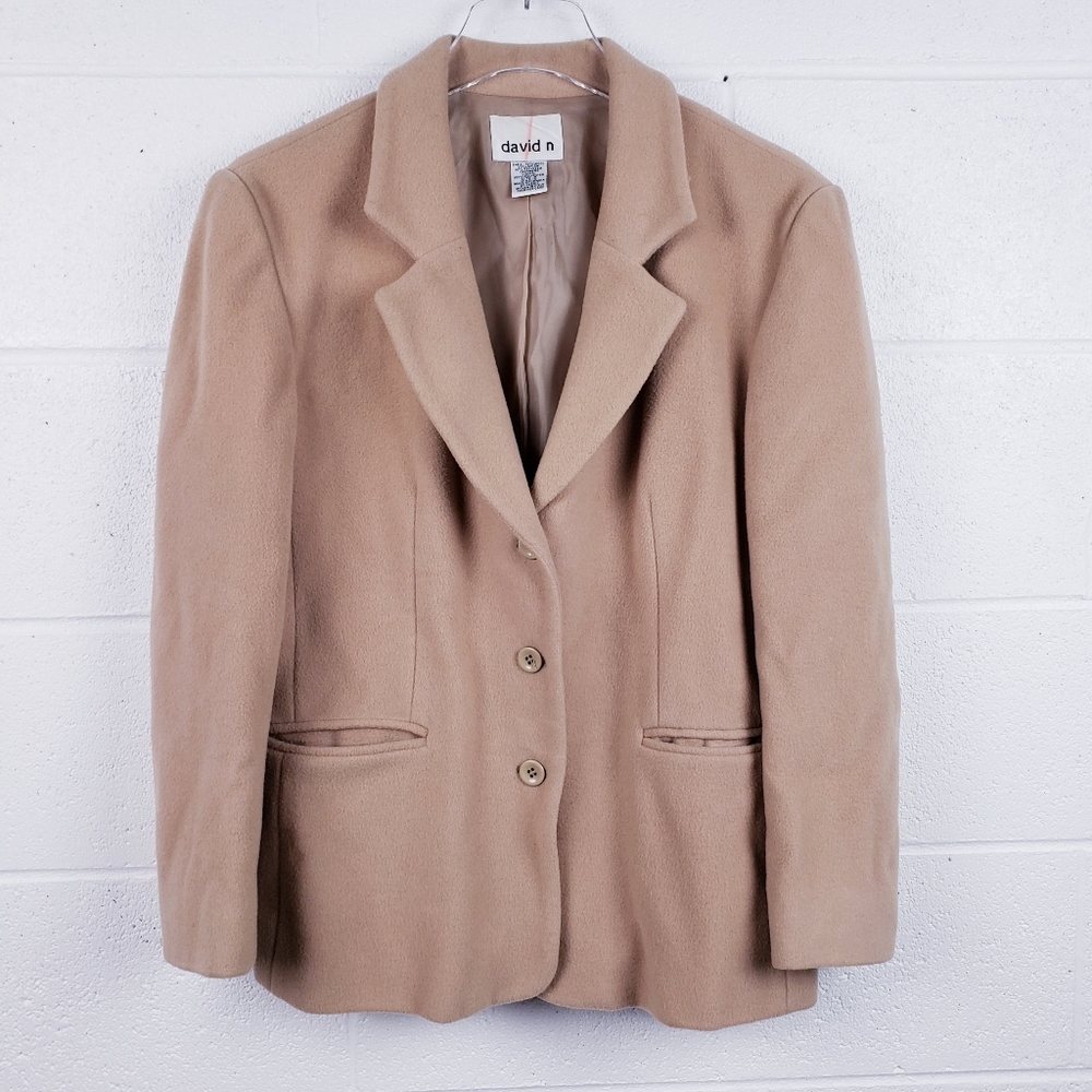 Vintage David N Camel Tan Wool Cashmere Blazer Women's Size 10‎